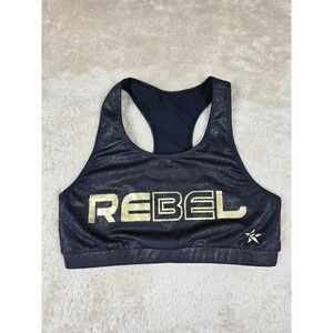 REBEL ATHLETIC Black Gold Sparkle Racerback Sports Bra Workout Gym Fitness